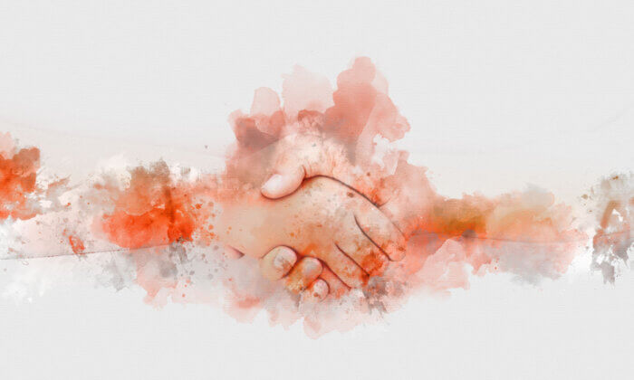 Abstrakte Shake Hand Aquarell Illustration Malerei Hintergrund.